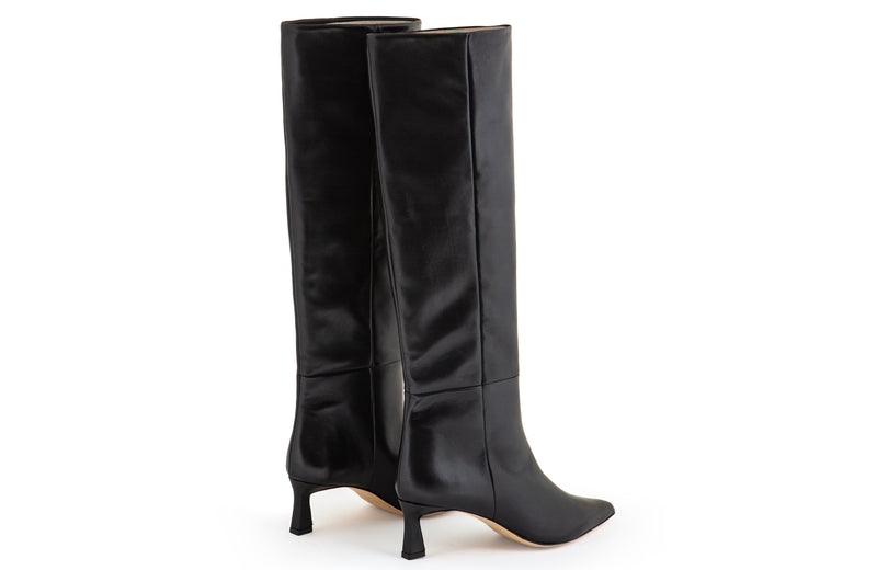 PENELOPE BLACK LEATHER KNEE HIGH BOOTS