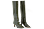 PENELOPE GREEN LEATHER KNEE HIGH BOOTS