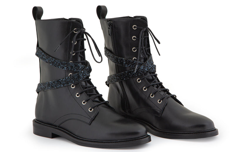 ROCKSTAR BLACK LEATHER MILITARY BOOTS