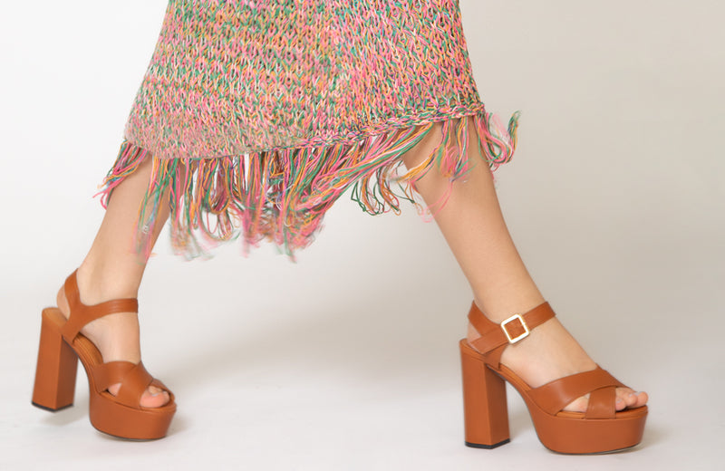 Brown Chunky Heels Strappy Platform Sandals Open Toe High Heel Sandals |FSJshoes